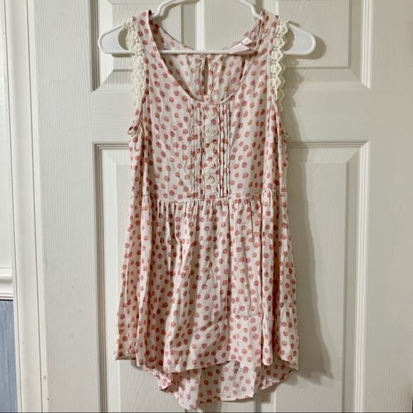 LC LAUREN CONRAD Polka Dot Lace-Trim Babydoll Tank XS - Picture 2 of 9